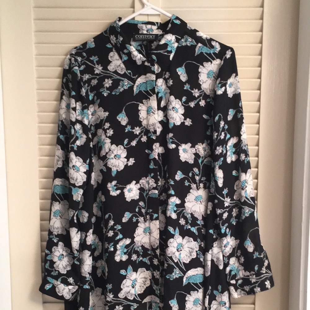 Flower Print Button Down Tunic Shirt Lord & Taylor